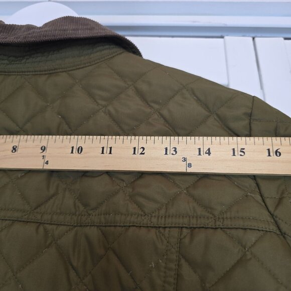 J.CREW Quilted Green Barn Jacket Corduroy Collar Gold Button Down Fill Women Med - Picture 15 of 15